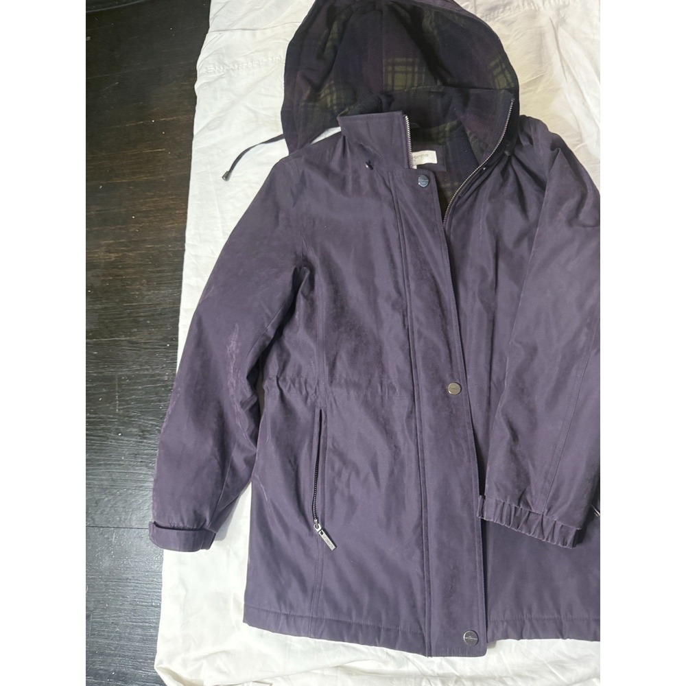 Liz Claiborne Petite‎ Purple Parka Jacket Plaid Fleece Lined Hooded Size SP